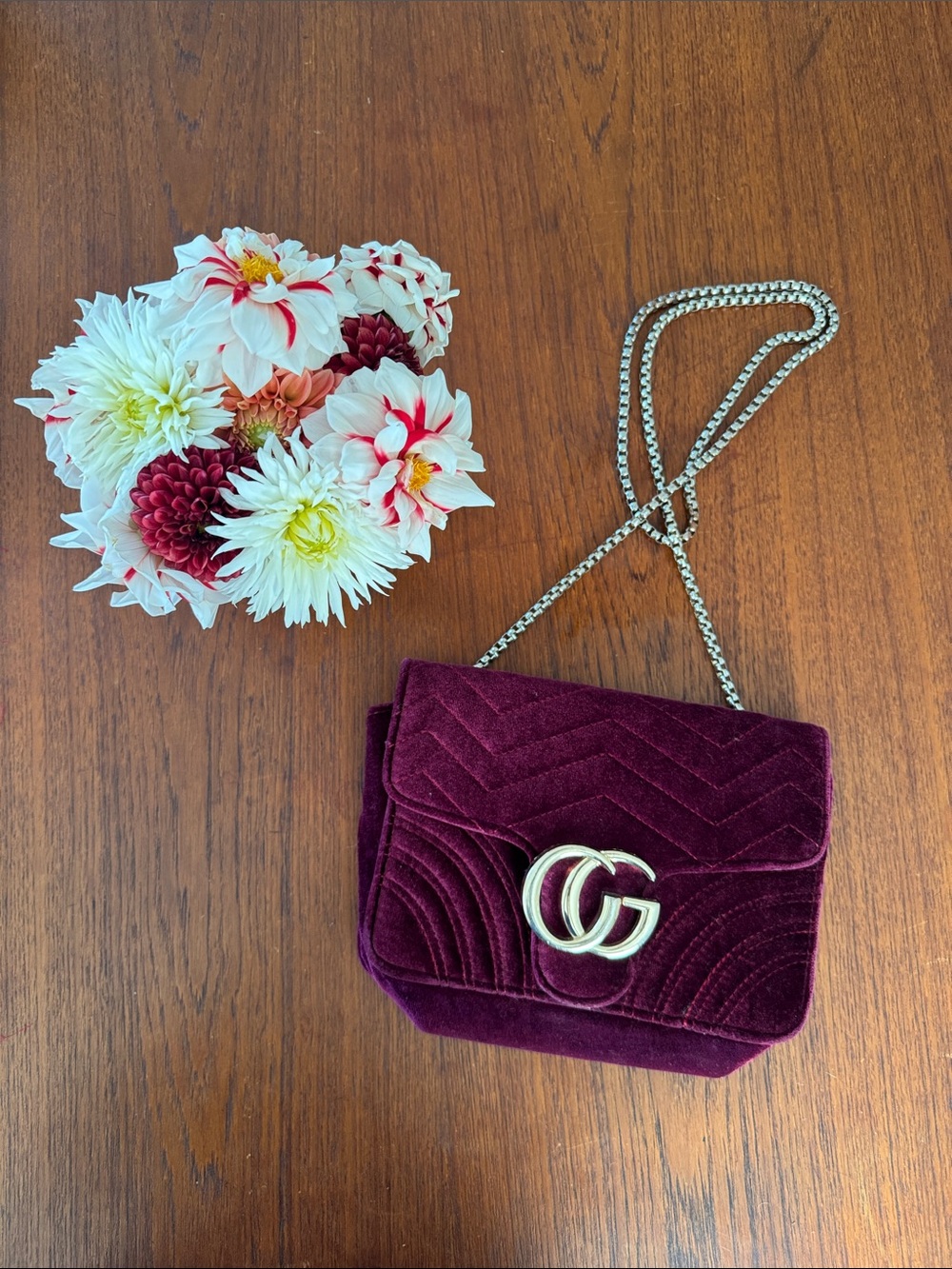 Small Velvet Shoulder Bag - Burgundy